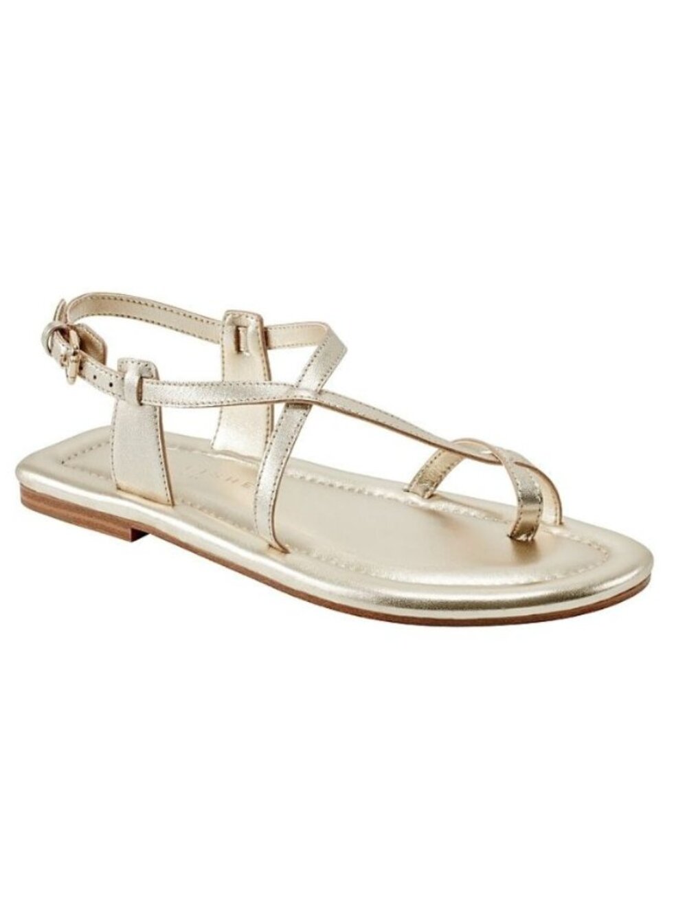 120$ Marc Fisher Gerty Strappy Leather Toe-Ring Sandals Size 5.5 US Platino Gold